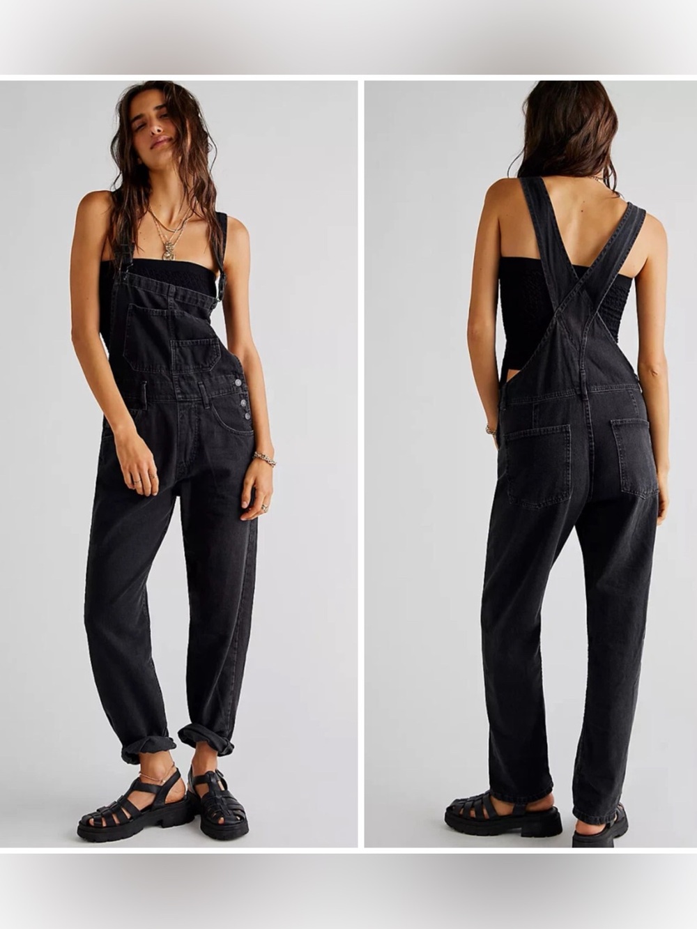 WE THE FREE Free People Overalls Womens Mineral Black Ziggy Denim Sz XS
